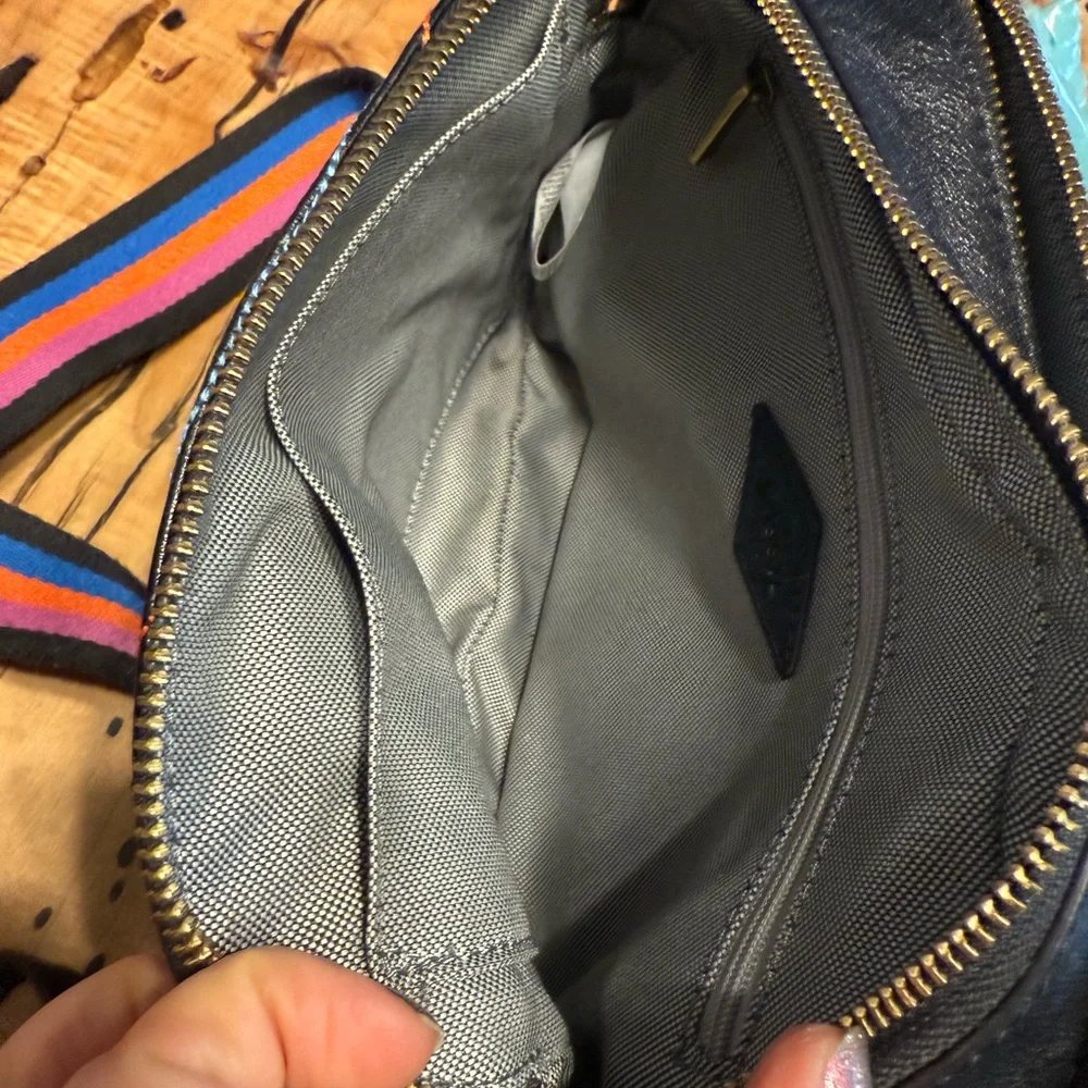 Fossil Black Quilted Crossbody Bag with Multicolor Strap - Picture 6 of 13